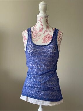 Vintage Ardene Blue Lace Overlay Tank Top - Women's Layered Style